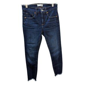 Loft Womens Dark Wash Distressed Ankle Skinny‎ Jeans Size 26 Frayed Hem